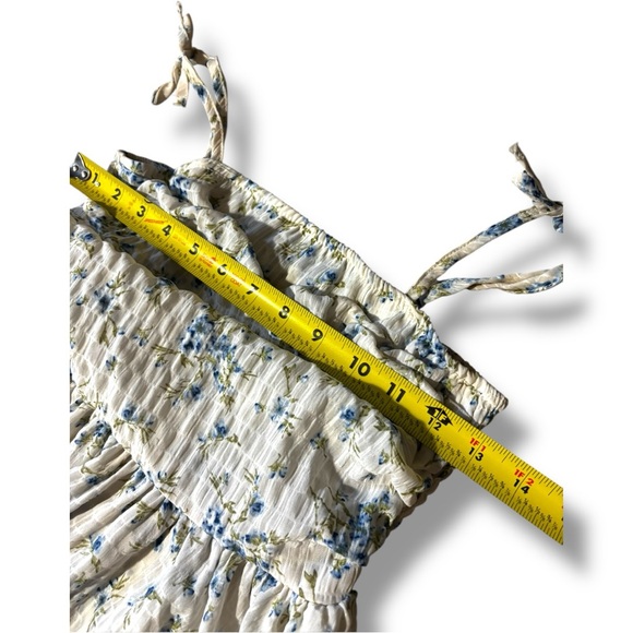 Unbranded White and Blue Floral Layered Tie Straps Empire Waist Babydoll Dress - Picture 11 of 16